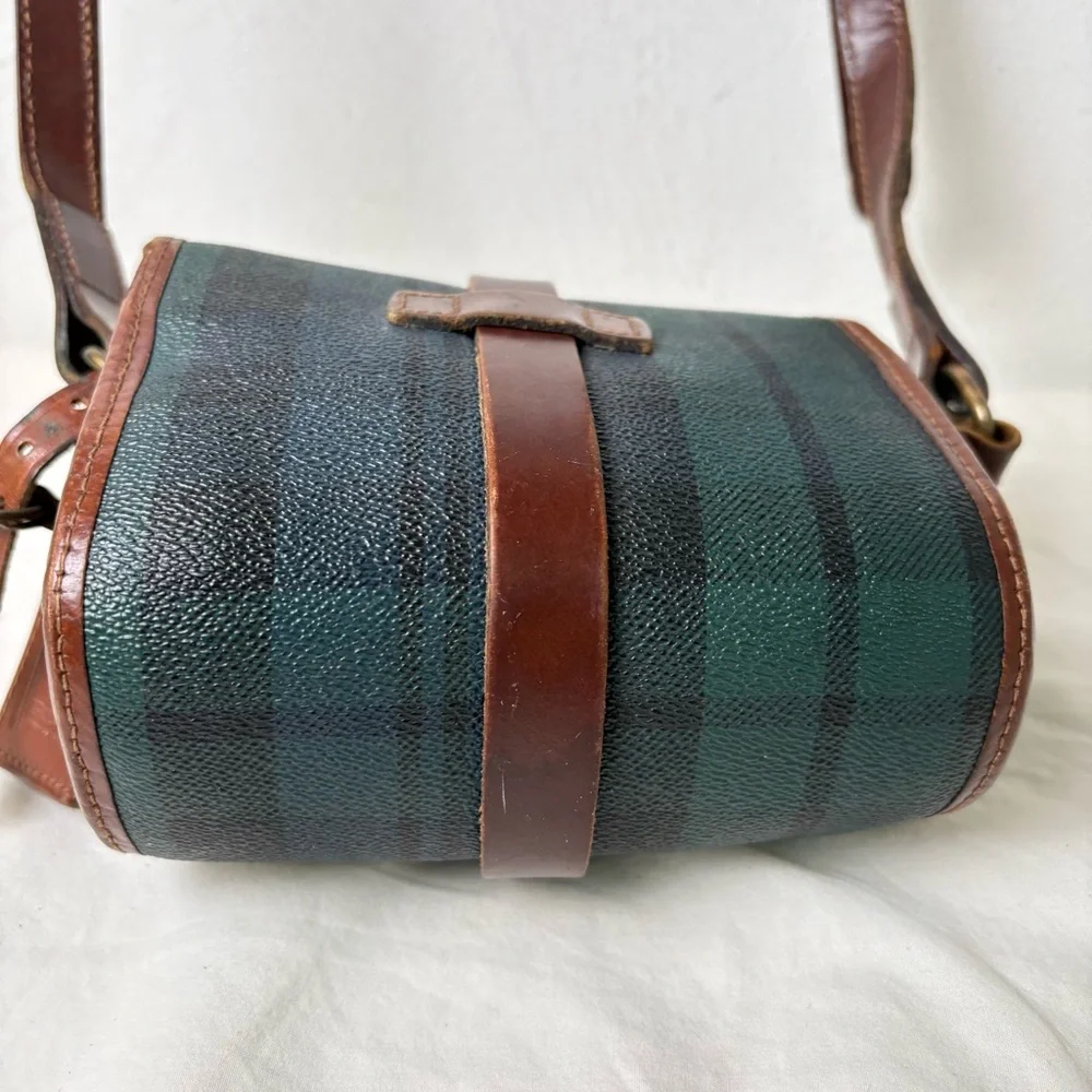 POLO RALPH LAUREN Vintage 90s Tartan Blackwatch Canvas Leather Crossbody Bag - Picture 5 of 14